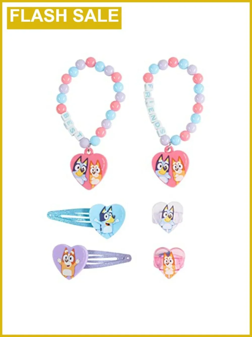 Bluey BFF Jewelry Set for Kids - 6 Piece with Rings, Bracelets & Hair Clips,
